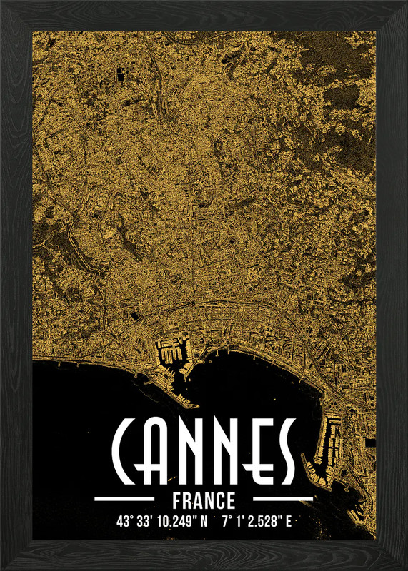 Cannes City Satellite Map Framed Wall Art Poster Canvas Print Picture