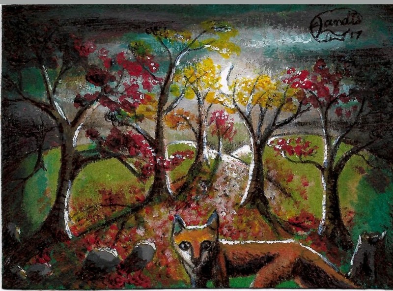 Jacob Landis Limited edition ACEO print /250 fox owl moon "Midnight Rendezvous" gallery