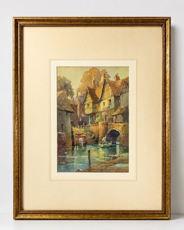 Vintage George Ayling Tewkesbury England Framed Color Print 15×18 British