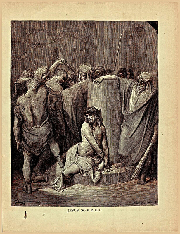 1890 Gustave Dore Victorian Woodcut Print Jesus Scourged Story Of Jesus DWC4