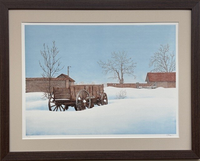 Hal Olson «Winter Farm» FRAMED SIGNED & # ART American Landscape Nature NEW