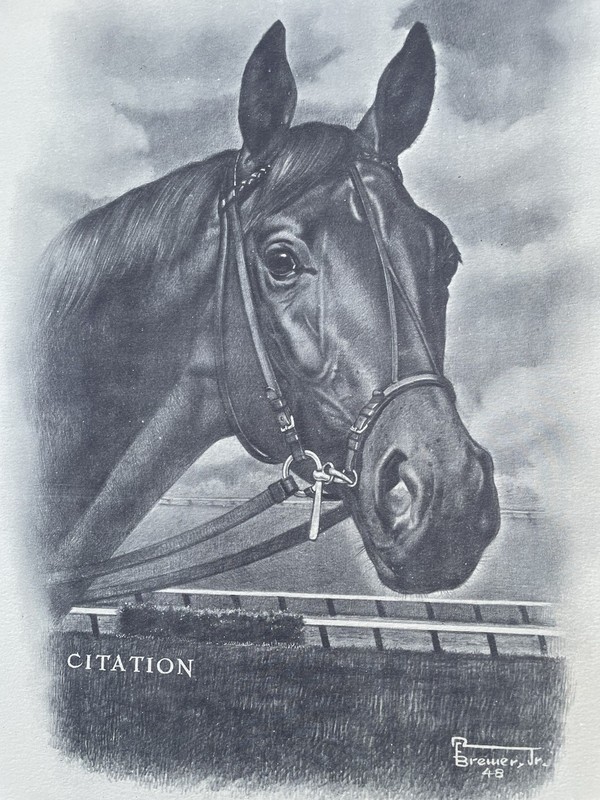 Vintage Citation Triple Crown Horse Racing Sporting Art Lithograph Allen Brewer