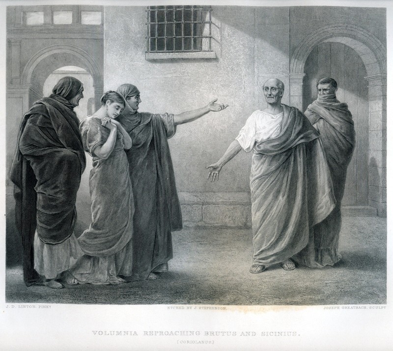 Antique 1876 Shakespeare, Steel Engraving Volumnia Brutus Coriolanus, tribunes