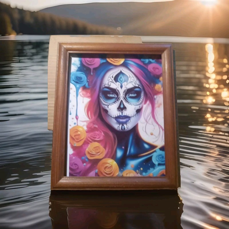 Beautiful Sugar Skull Girl Donning Surreal Roses Art Print 8.5×11″ UNFRAMED