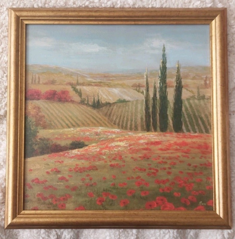 Tuscan Cypress II Landscape Print On Board Signed by Nan