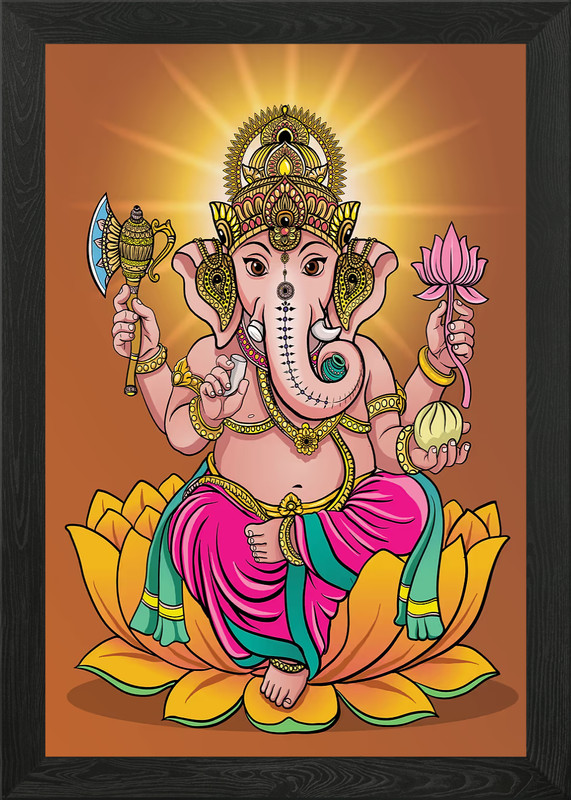 Ganesha Hinduism Framed Wall Art Poster Canvas Print Picture