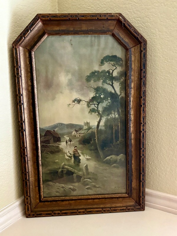 Antique Litho, The Moorland road- medieval-Castle Cottage 22×16