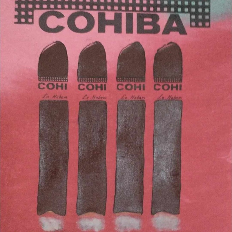 Steve Kaufman Cohiba Quatro Cigars 4 Panel Signed Oil on Canvas Art