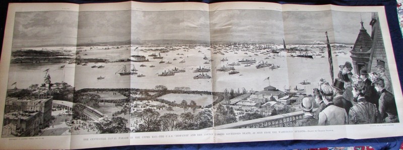 THE CENTENNIAL NAVAL PARADE IN THE UPPER BAY N.Y. 1889 HARPERS LARGE SUPPLEMENT