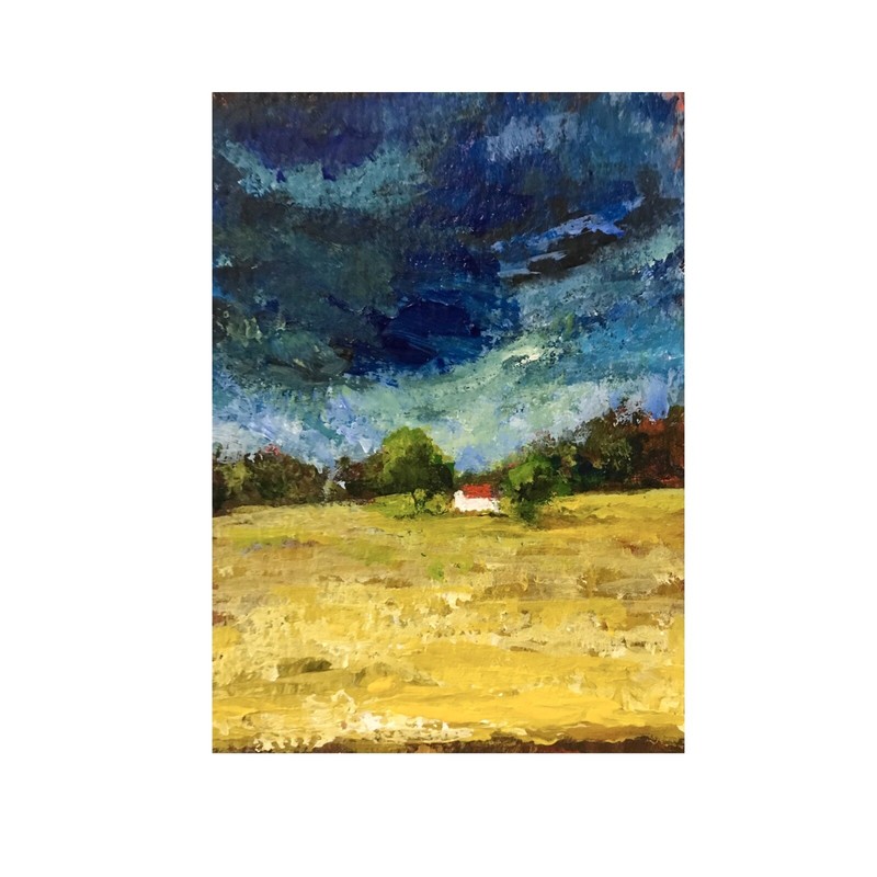 Limited Edition ACEO Art Print /50 Acrylic landscape barn Painting Free Ship