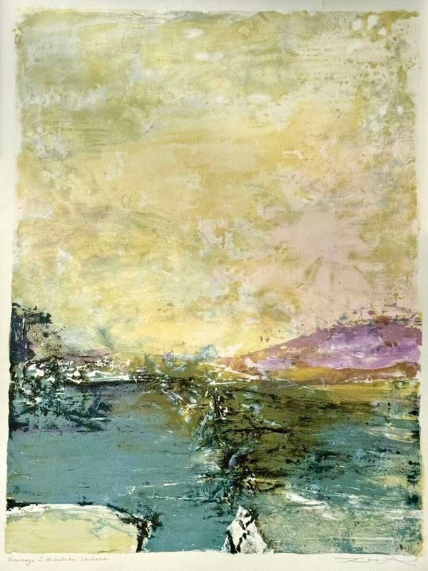 Zao Wou-Ki Signed Lithograph Hommage a Nobutaka Shikanai w/Box