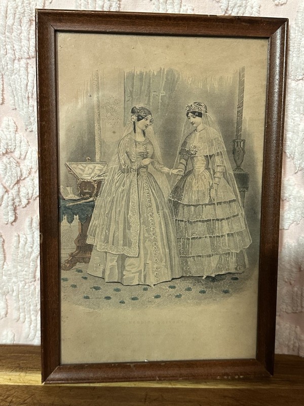 Antique “Wedding Costumes ” Lithograph Engraved for Godey’s Signed By J David