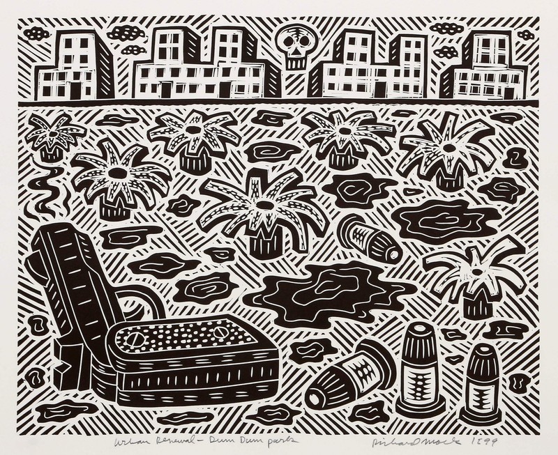 Richard Mock, Urban Renewal – Dum Dum Park, Linocut on BFK Rives, signed, titled