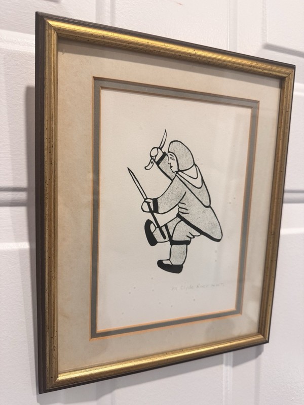 Vintage Inuit Print – Hunter Figure, Clyde River N.W.T. – Framed 12x10 in gallery