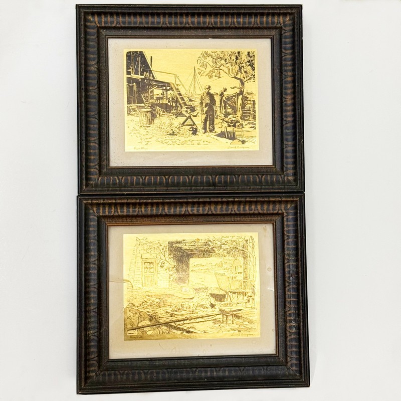 Lot of 2 VTG Lionel Barrymore Gold Foil Etching Prints