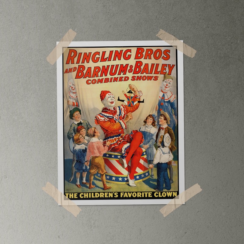 RINGLING BROS AND BARNUM & BAILEY -Poster Circus Clown 1920s Vintage Art Reprint