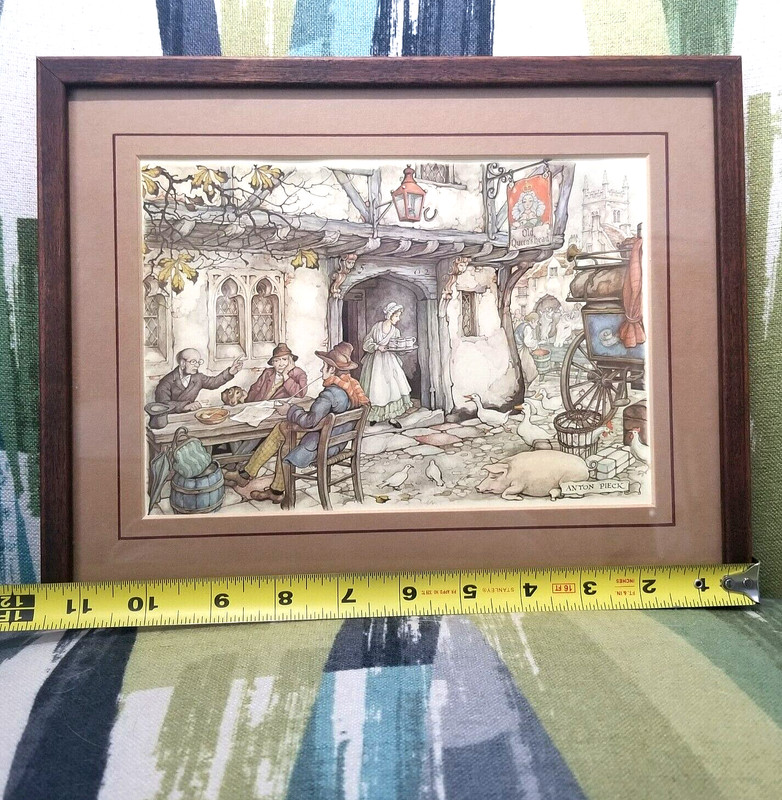 3 Vtg Anton Pieck Framed Art Prints Village Life Street Scenes Wall Hanging gallery