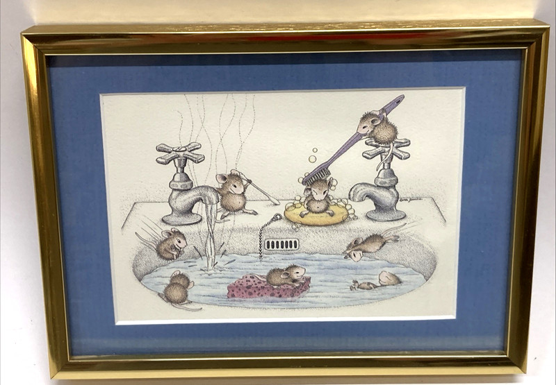 House Mouse "Squeaky Clean" Bathroom Sink Framed Ellen Jareckie Art Print 1986