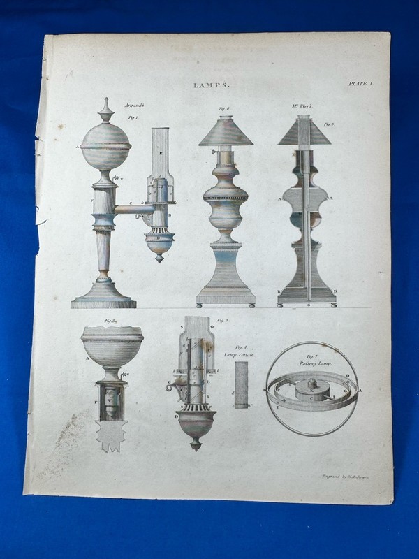 C.1810 Copper Engraving feat. LAMPS, Rolling Lamp! ~ H. Anderson, Engraver