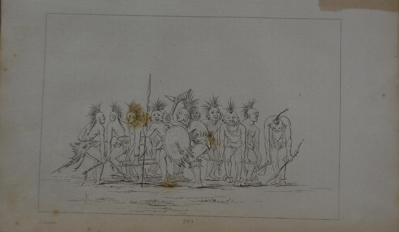 Antique 1840’s Native American Engraving Art Fox Tribe Begging Dance History