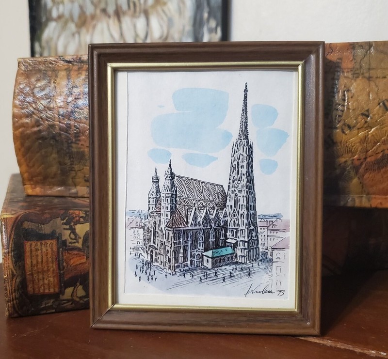 Signed Colored Etching Street Scene St. Stephen’s Cathedral Vienna Austria 1993