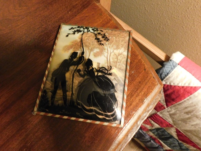 Silhouette Bubble Picture Vintage Reverse Paint Art Litho Cottage Courting