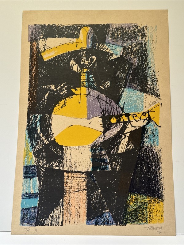 ROMEO TABUENA LITHOGRAPH ABSTRACT CUBISM CUBIST MUSICIAN MODERNISM VINTAGE RARE gallery