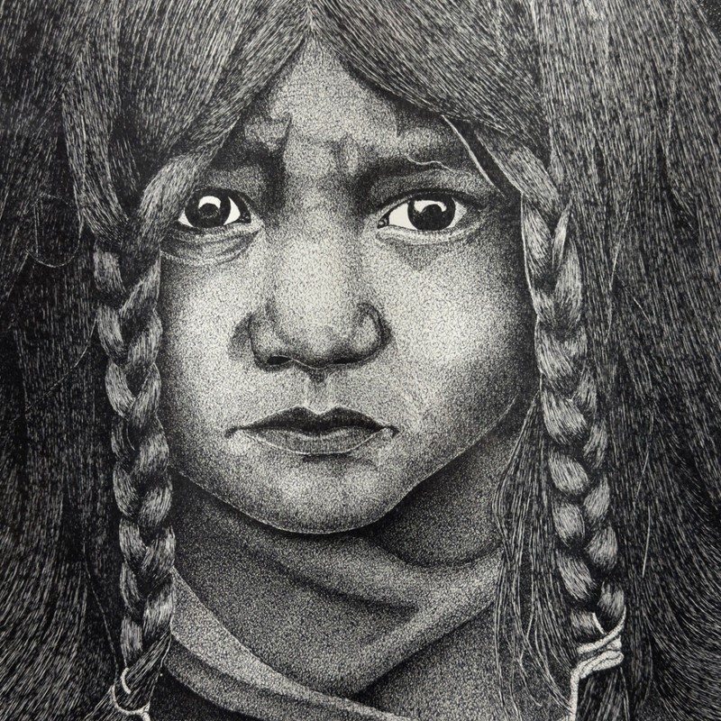 Vintage 19"x24" Ron Mann Limited Edition Lithograph Print Girl With Braids 11/45 gallery