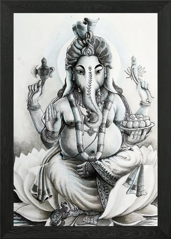 GANESHA MONOCHROME ART Framed Wall Art Poster Canvas Print Picture