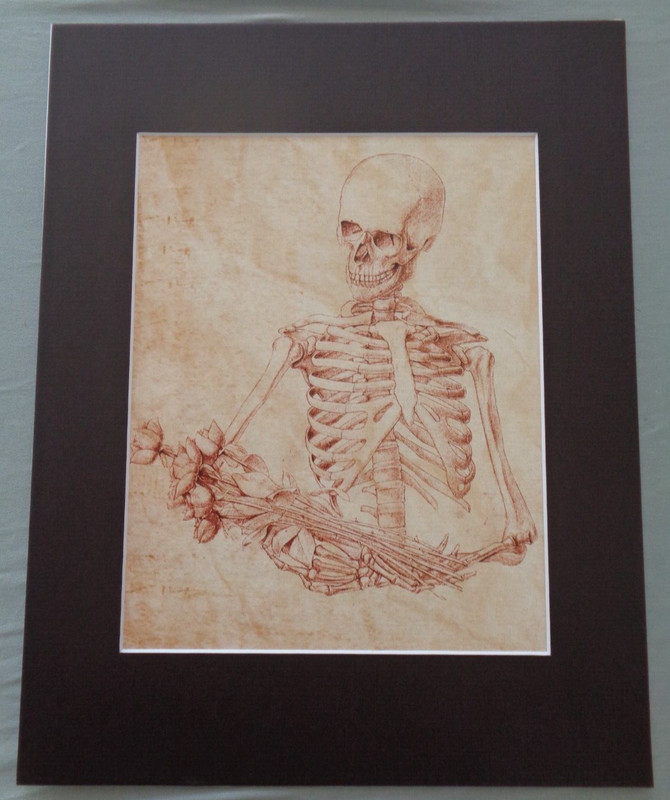 Skeleton Human Skull Bones Carrying Roses Holding Flowers Halloween Art Print