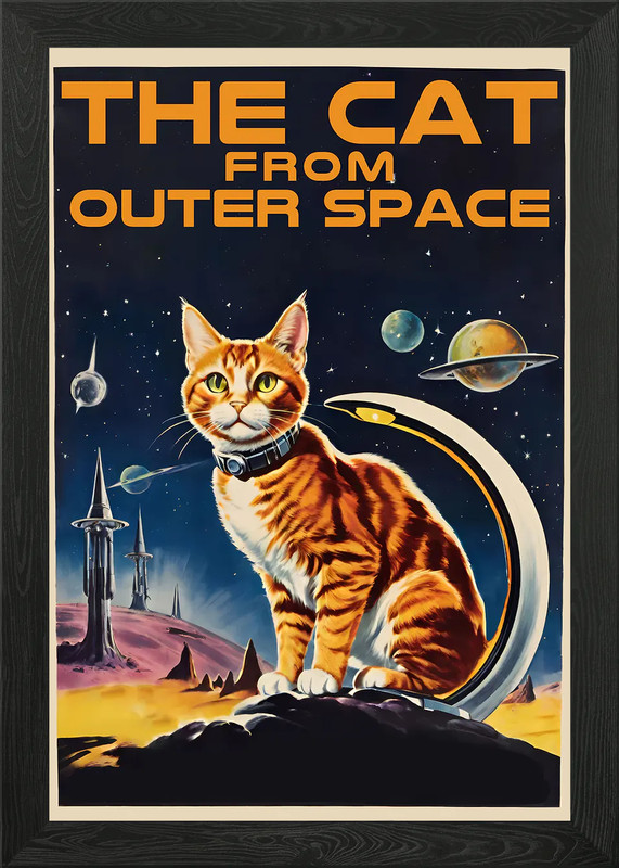 Cat From Outer Space Print Framed Wall Art Poster Canvas Print Picture