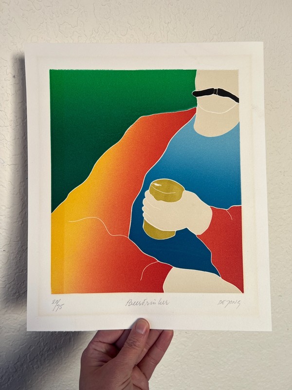 Beerdrinker by Thom De Jong (70s & 80s NYC Dutch Artist) Unframed Relief Print
