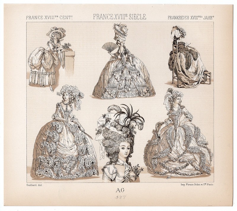French Women’s Court Dresses 18th Century Hairstyles 1876 Antique Print gallery