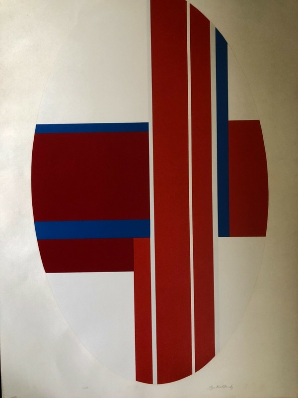 Ilya Bolotowsky Abstract Screenprint 1/100 - “Red Oval Variation 3” Signed 1970