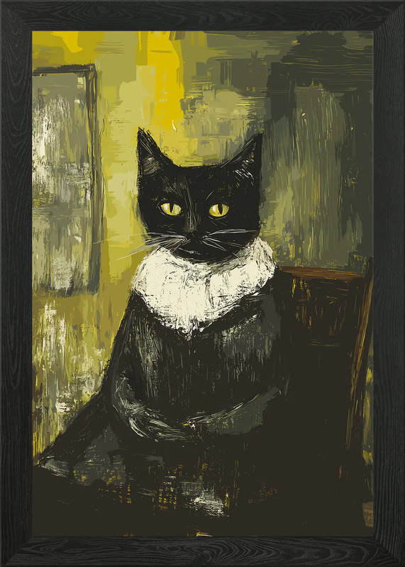 Black Cat Portrait Framed Wall Art Poster Canvas Print Picture