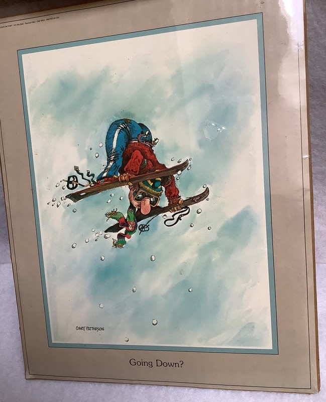 Vintage Gary Patterson Print Skiing GOING DOWN Funny Humor 8 x 10”