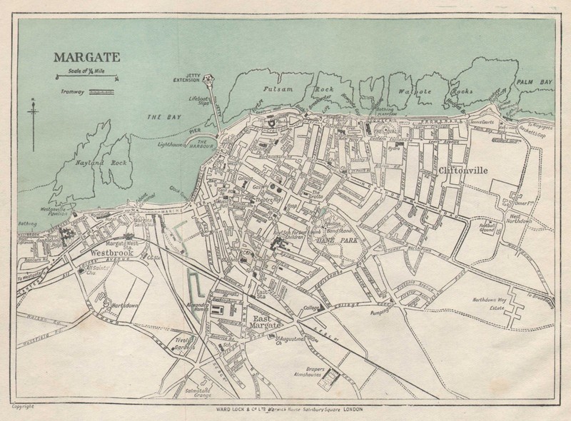 MARGATE vintage town city plan. Westgate-on-Sea Birchington. WARD LOCK 1924 map