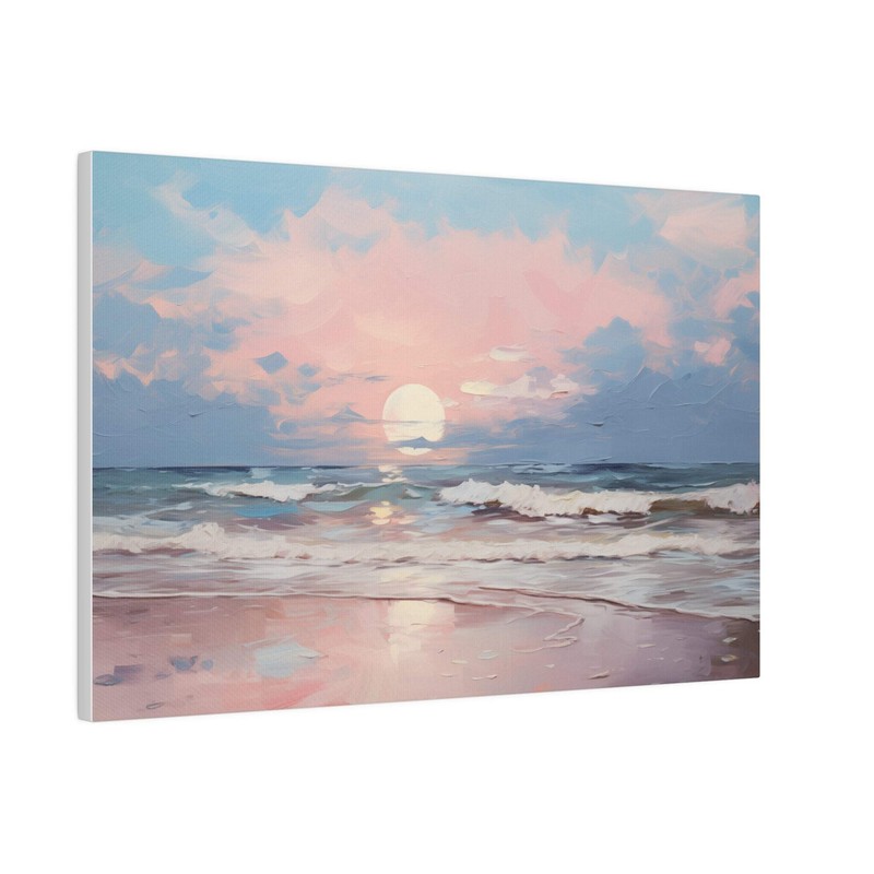 Pink Sky Beach Sunset Oil Painting Canvas Print
