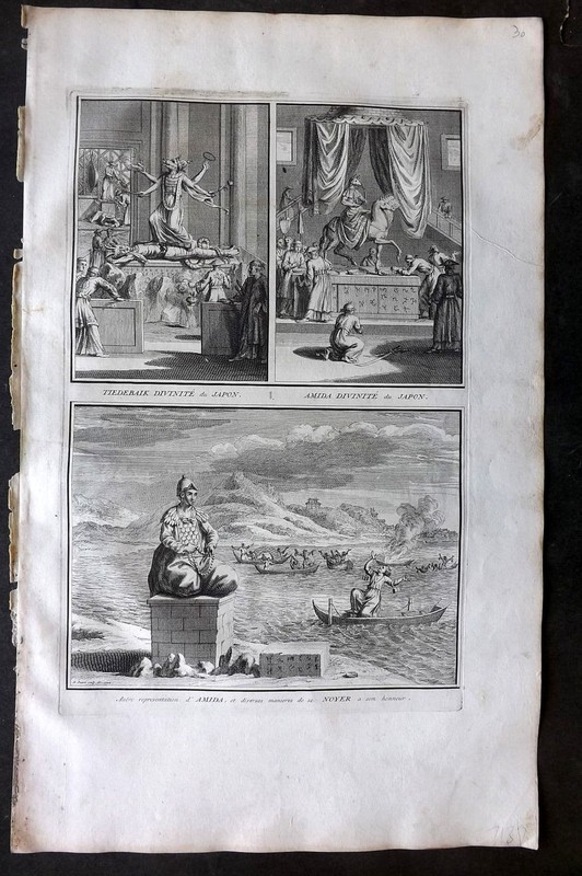 Picart 1728 Folio Antique Print. Japan Idols. Noyer