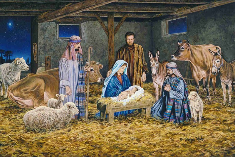 Bonnie Mohr Greatest Gift of All – Nativity Scene S/O on Paper 14×9.38