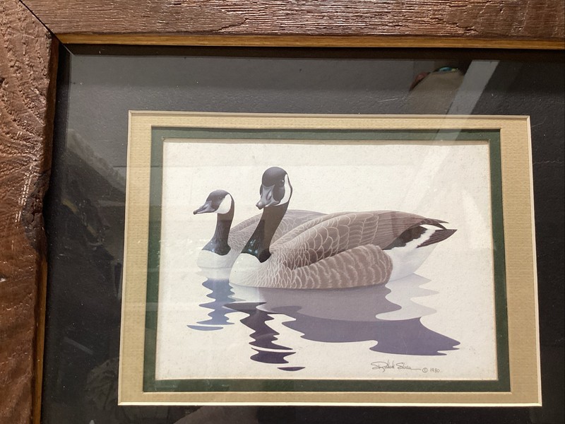 vtg 1980 Richard Sloan signed Canadian geese wildlife 15-1/4”x13” framed matted gallery