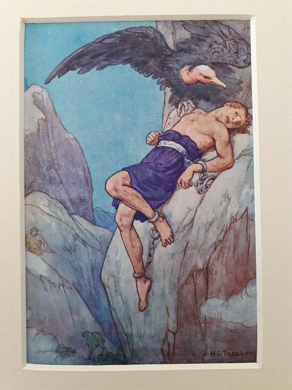 C1923 Harry Theaker print illustration Prometheus chained to a rock