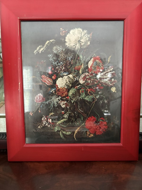 Davidsz De Heem Vase Of Flowers Art Print In Beautiful Red Frame