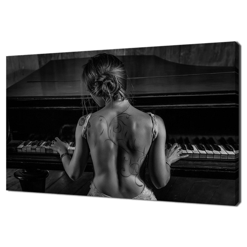 Beautiful Sexy Woman Playing Piano Music Erotic Modern Design Canvas Print