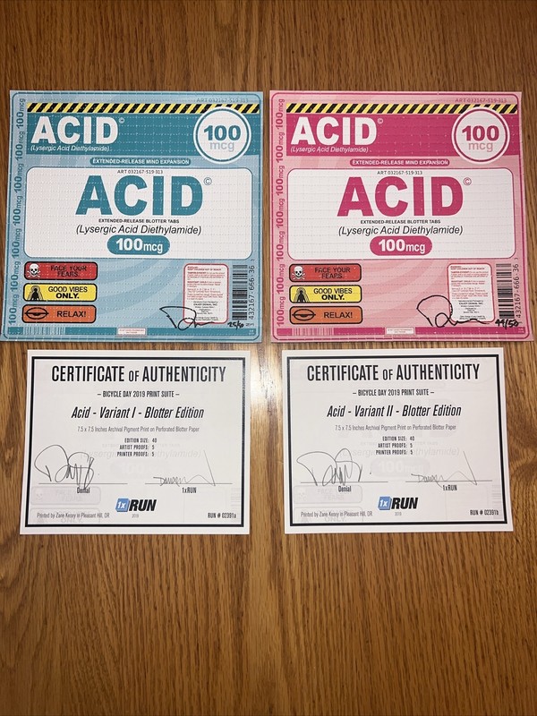 Denial Blotter Print 2 Pack Drugs Psychedelic LSD ACID 100mg Good Vibes Mimo Art