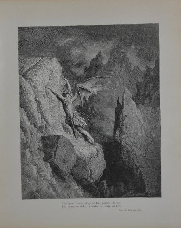 Antique Gustave Dore Satan Hell Battle Angels War Occult Printed 1880 History