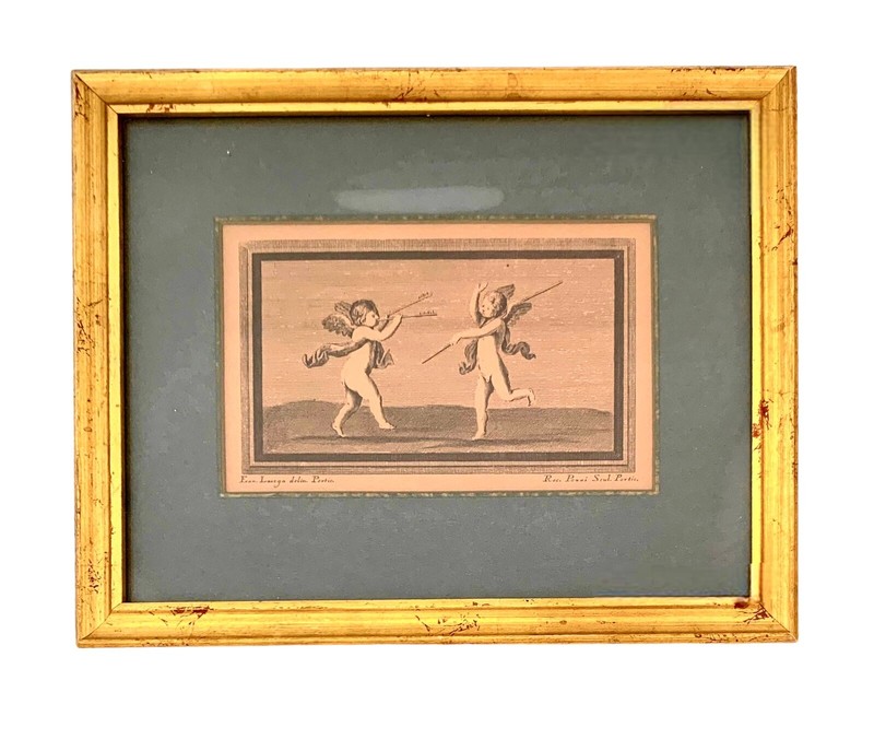 Cupid Playing Music Cherub Print Antique Italian Art Old World Decor