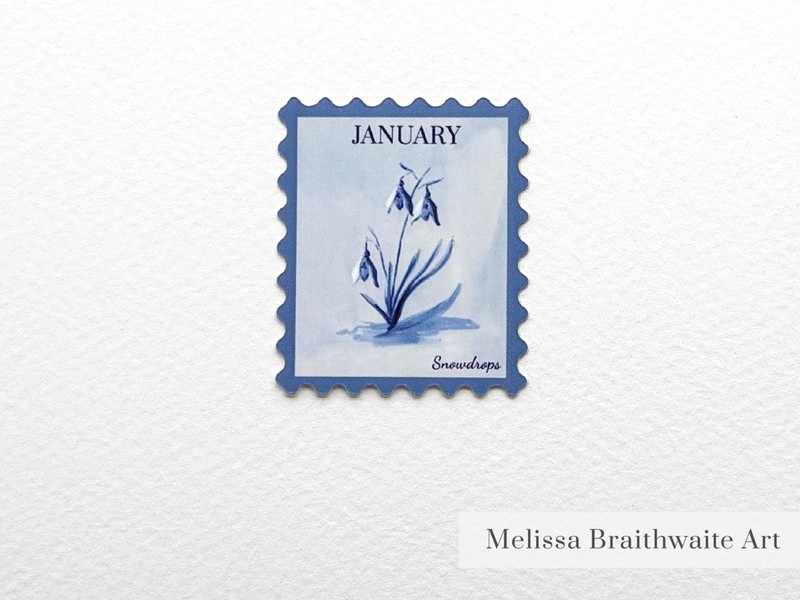 January birth month flower sticker, Snowdrops, Waterproof Vinyl