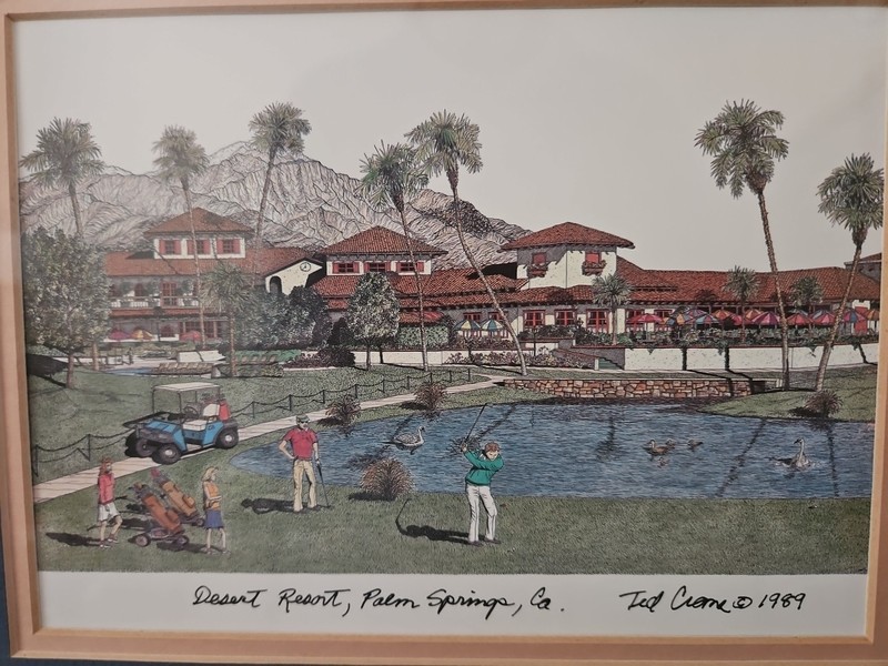 Vintage Ted Crane Print Desert Resort, Palm Springs Framed Signed 1989