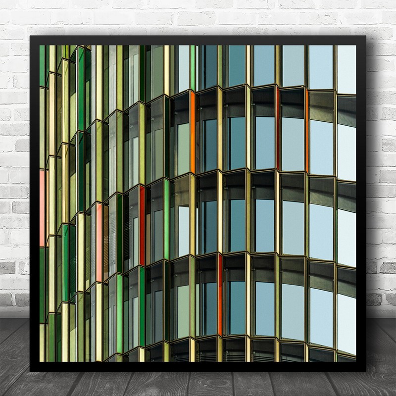 Colour Abstract Building Windows Green Square Wall Art Print